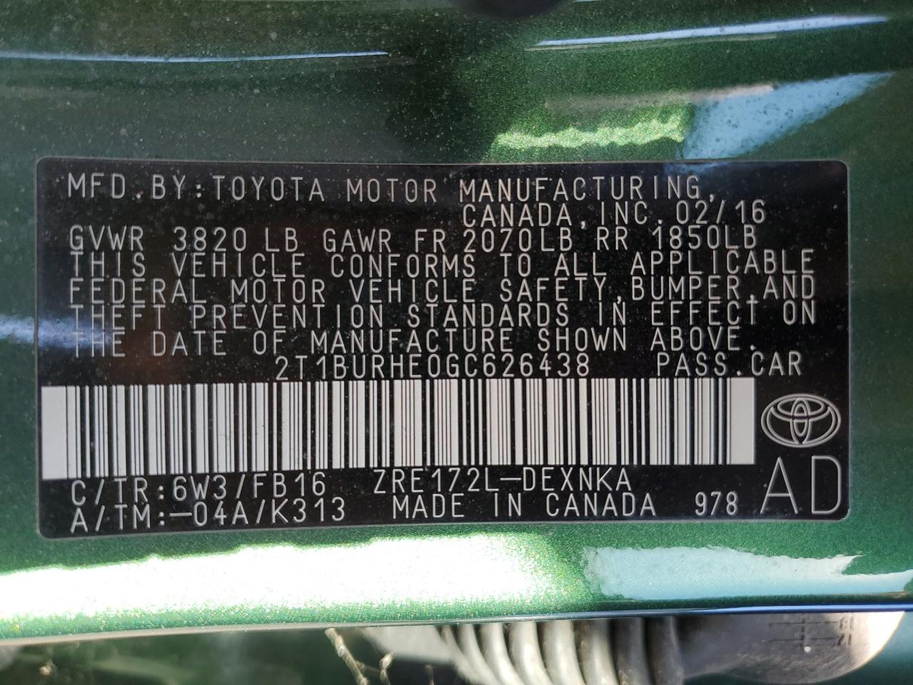 2016 TOYT COROLLA