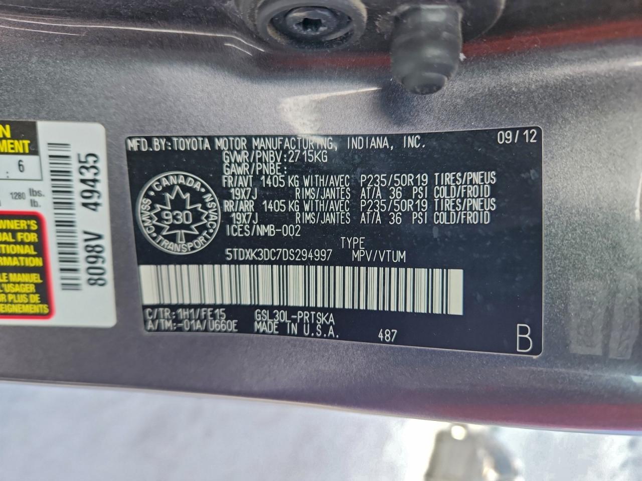 2013 TOYOTA TRUCK/VAN SIENNA