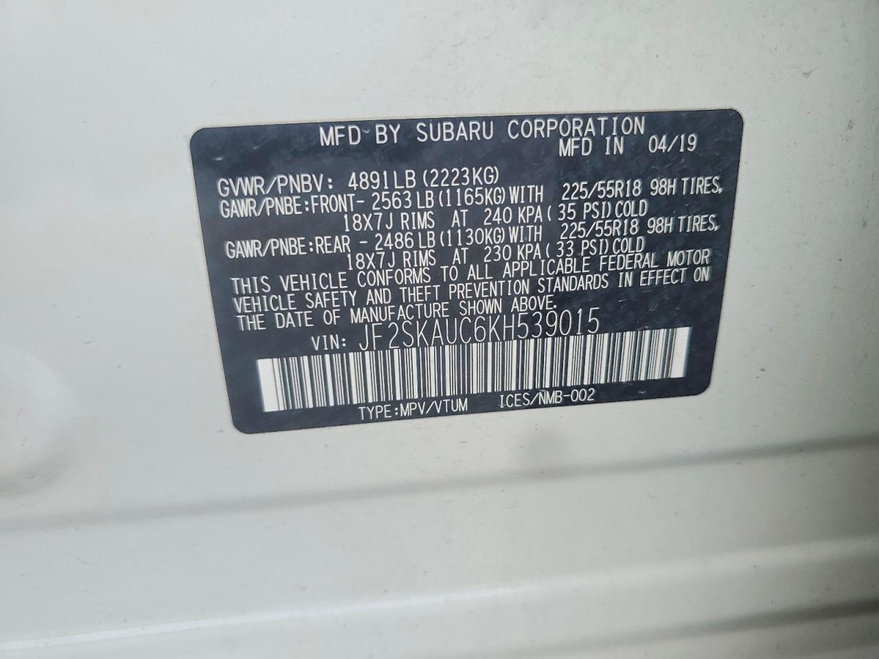 2019 SUBARU FORESTER