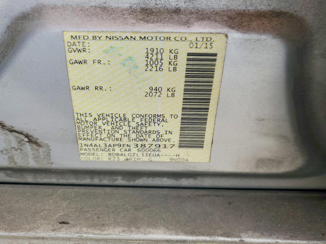 2015 NISSAN ALTIMA