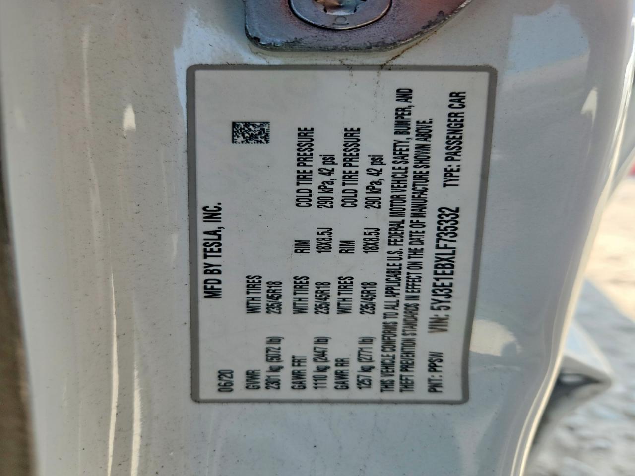 2020 TESLA MODEL 3