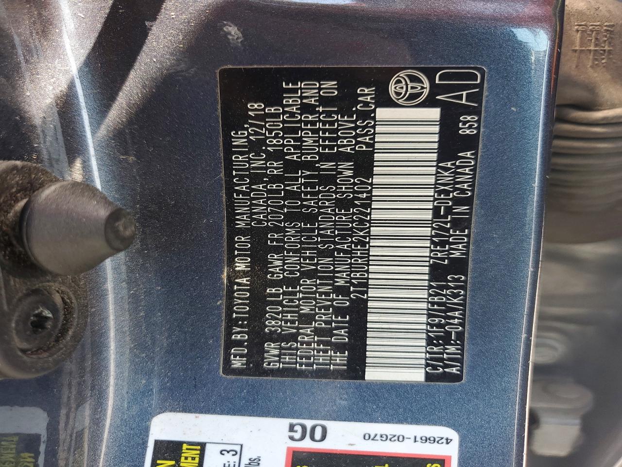 2019 TOYOTA COROLLA