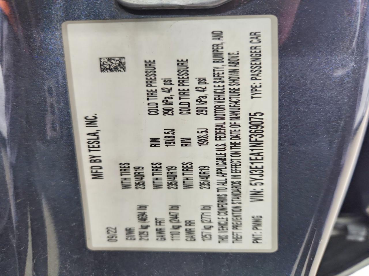 2022 TESLA MODEL 3
