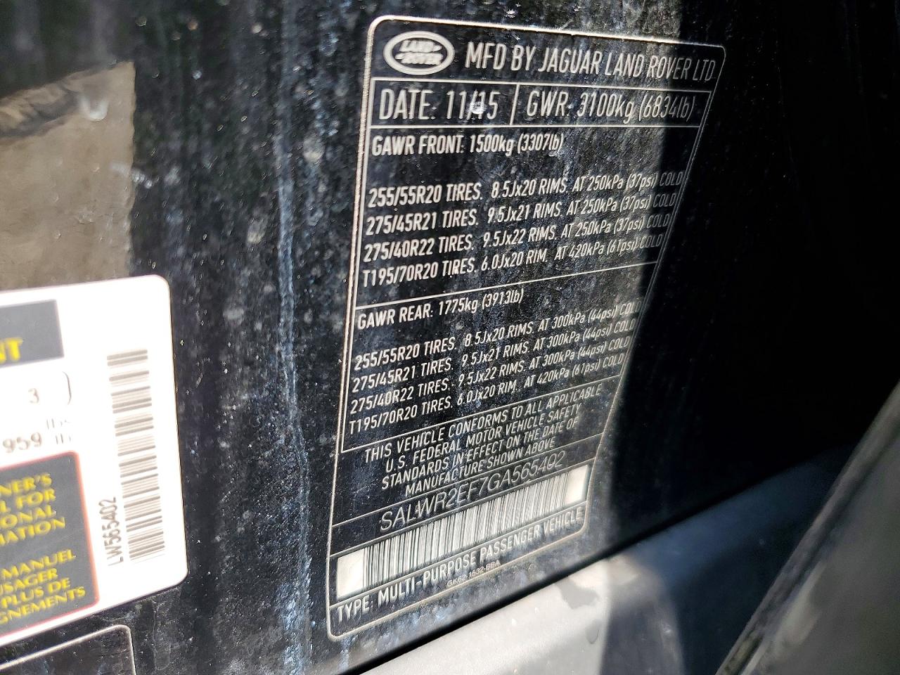 2016 LAND ROVER RANGEROVER
