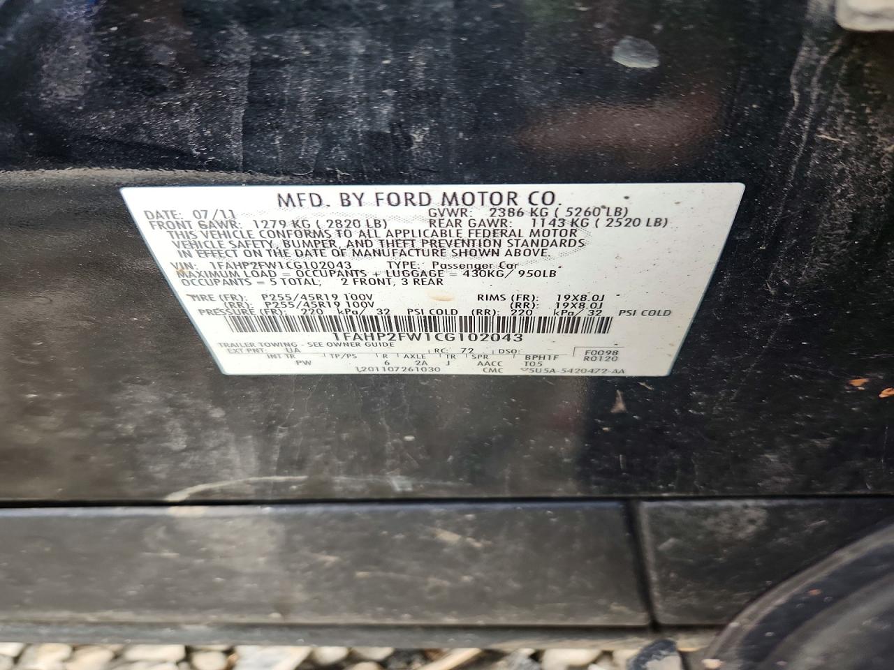 2012 FORD TAURUS