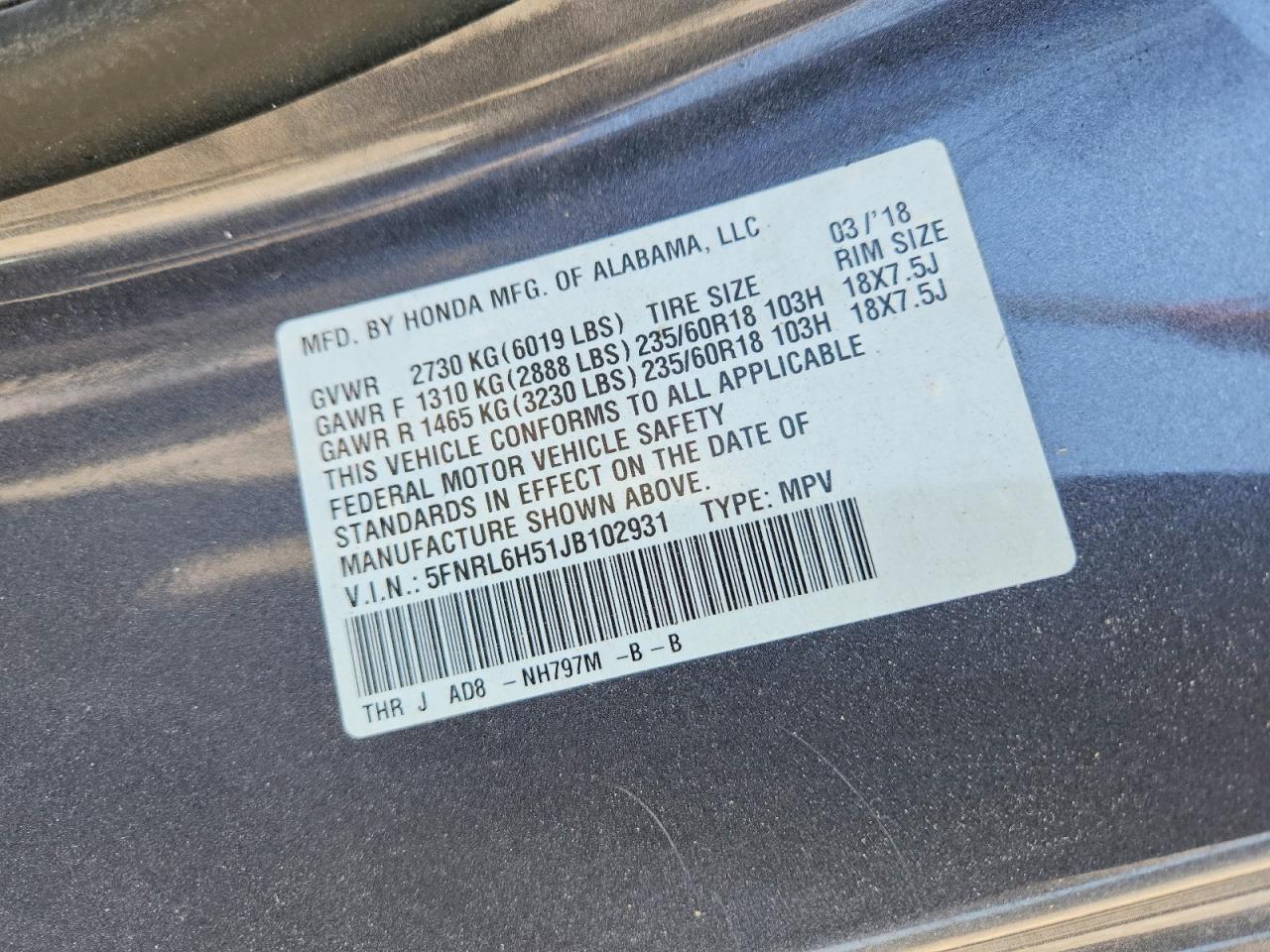 2018 HONDA ODYSSEY