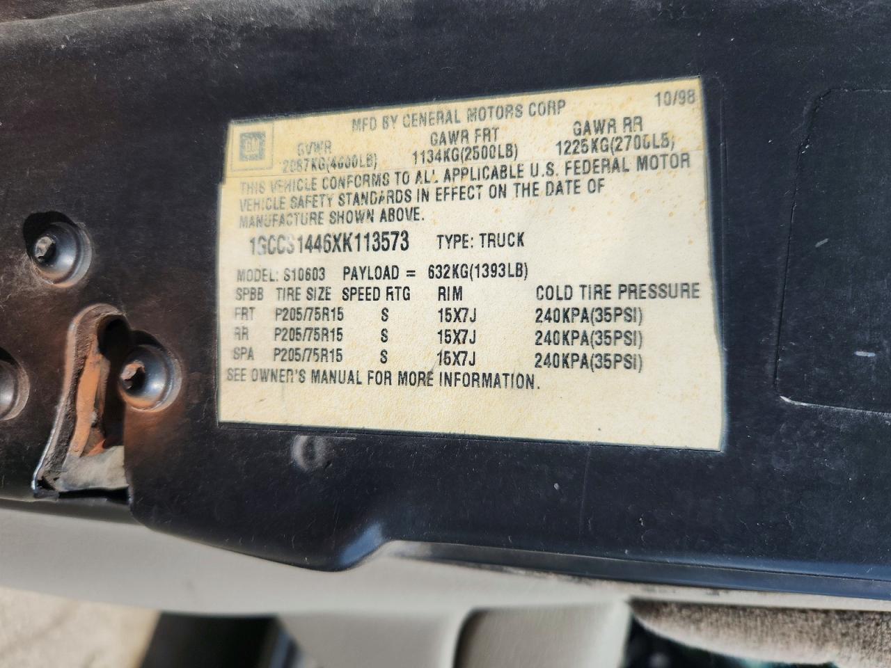 1999 CHEVROLET S10