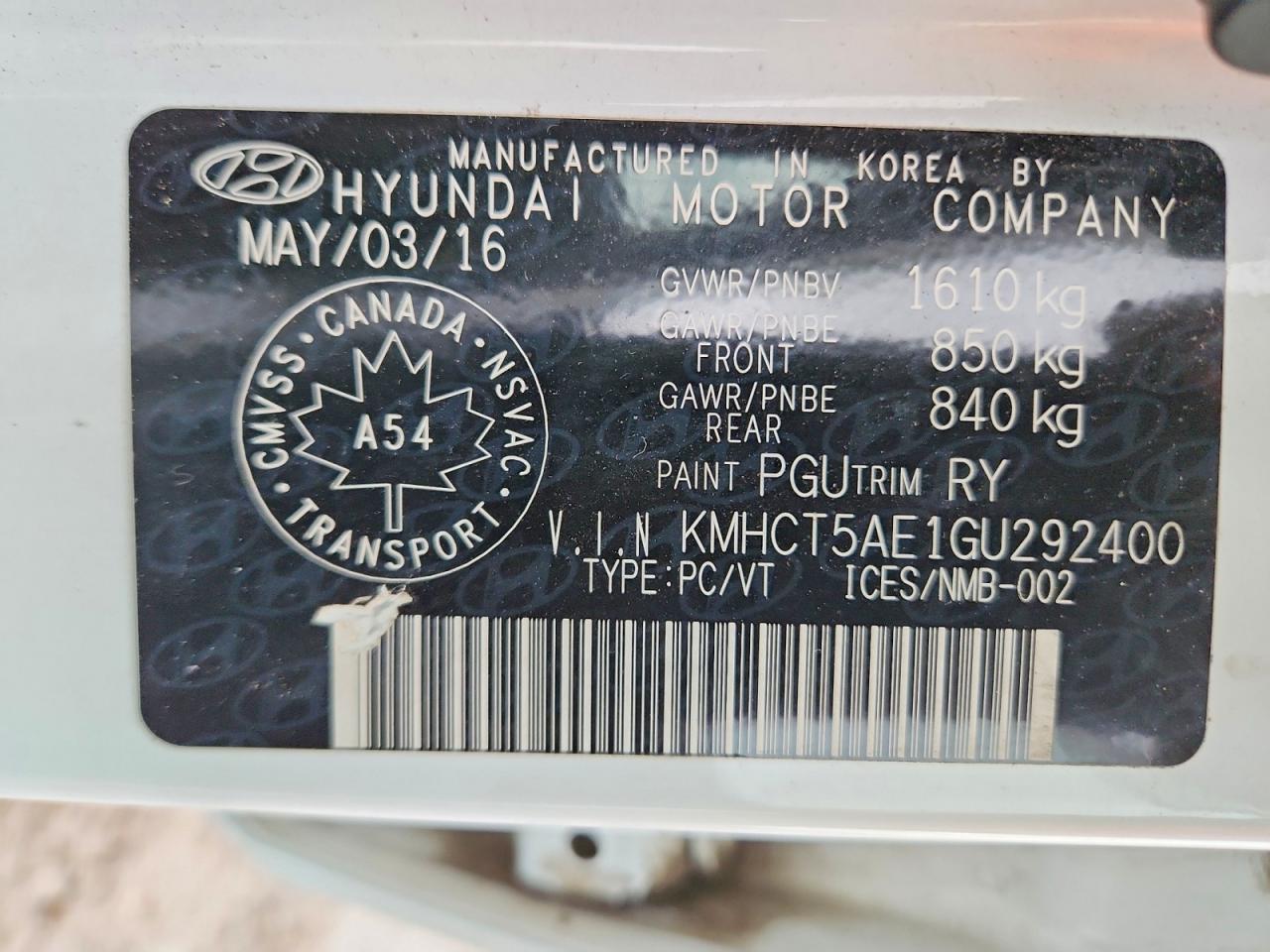 2016 HYUNDAI ACCENT