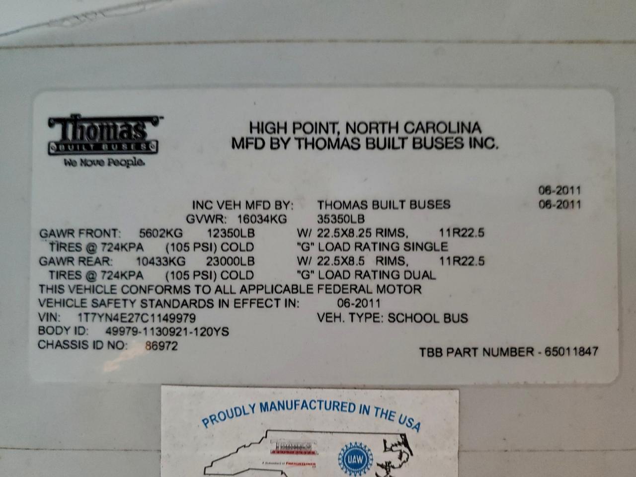 2012 THOMAS SAF-T-LINE