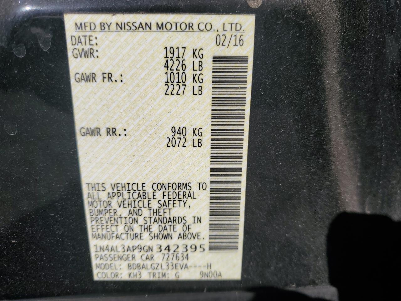 2016 NISSAN ALTIMA