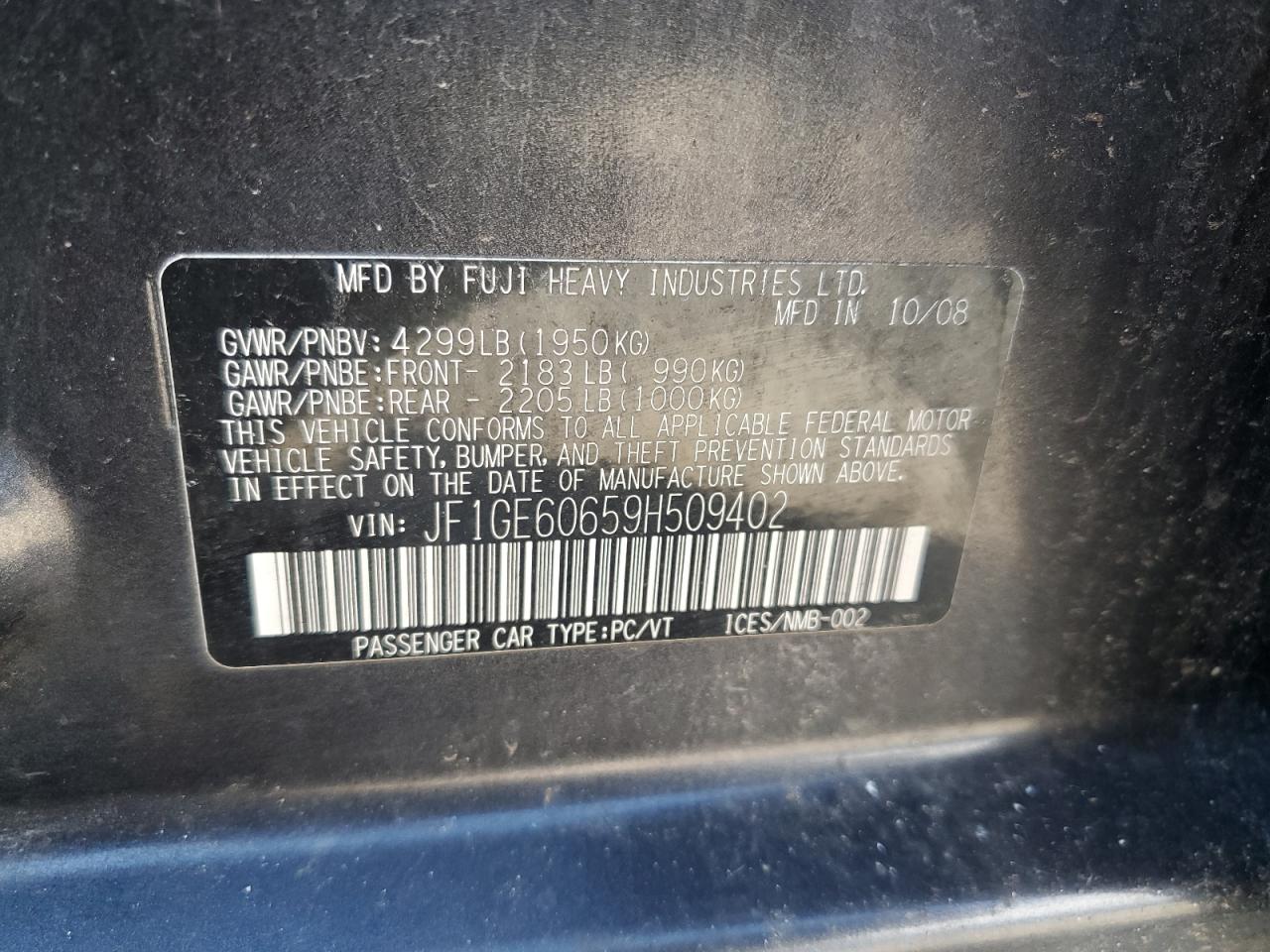 2009 SUBARU IMPREZA