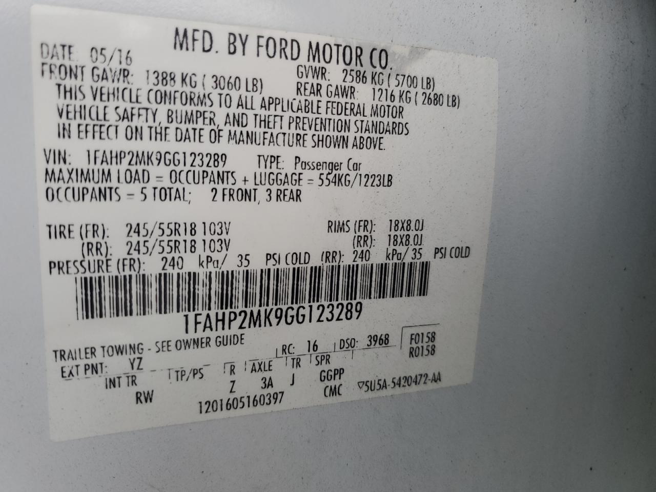 2016 FORD TAURUS