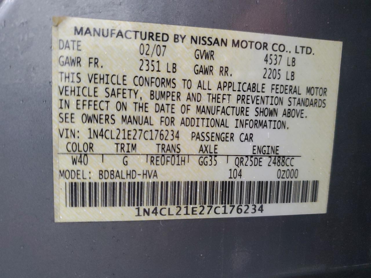 2007 NISSAN ALTIMA
