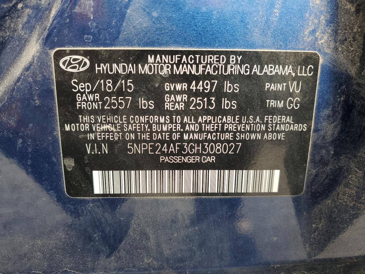 2016 HYUNDAI SONATA