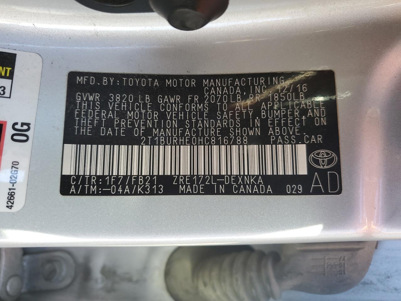 2017 TOYOTA COROLLA