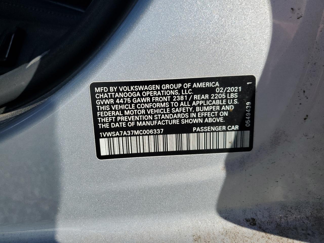 2021 VOLKSWAGEN PASSAT
