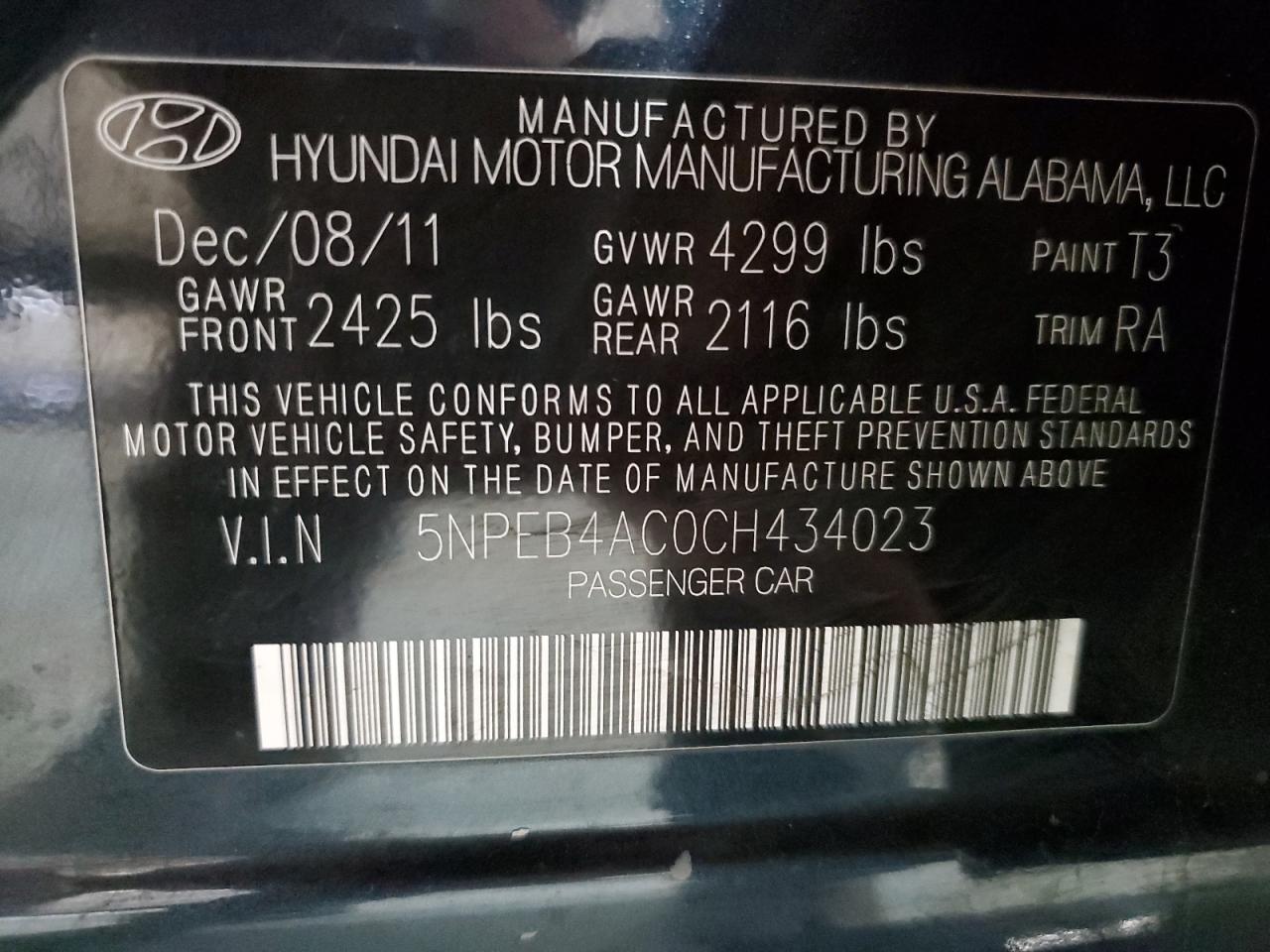 2012 HYUNDAI SONATA