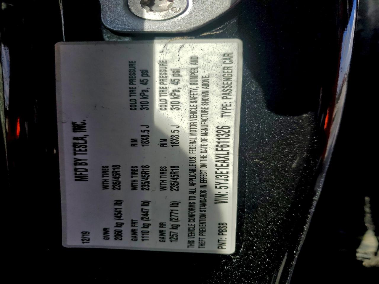 2020 TESLA MODEL 3