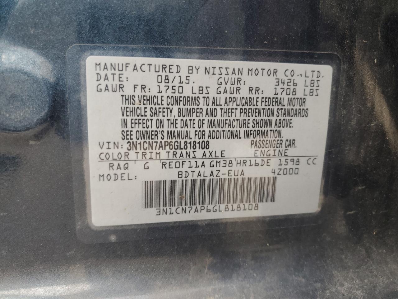 2016 NISSAN VERSA