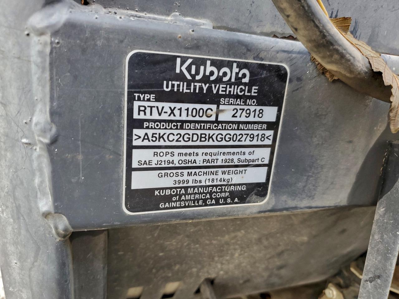 2016 KUBOTA RTV 1100