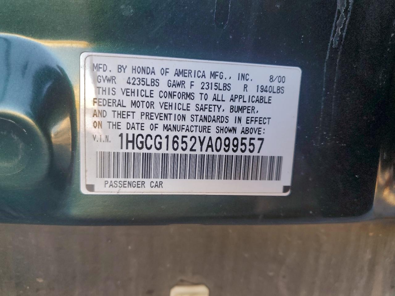 2000 HONDA ACCORD