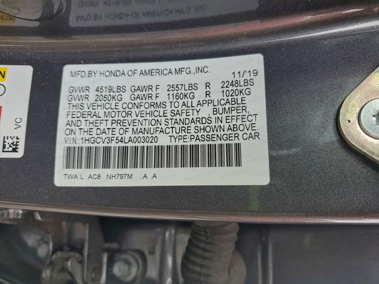 2020 HONDA ACCORD