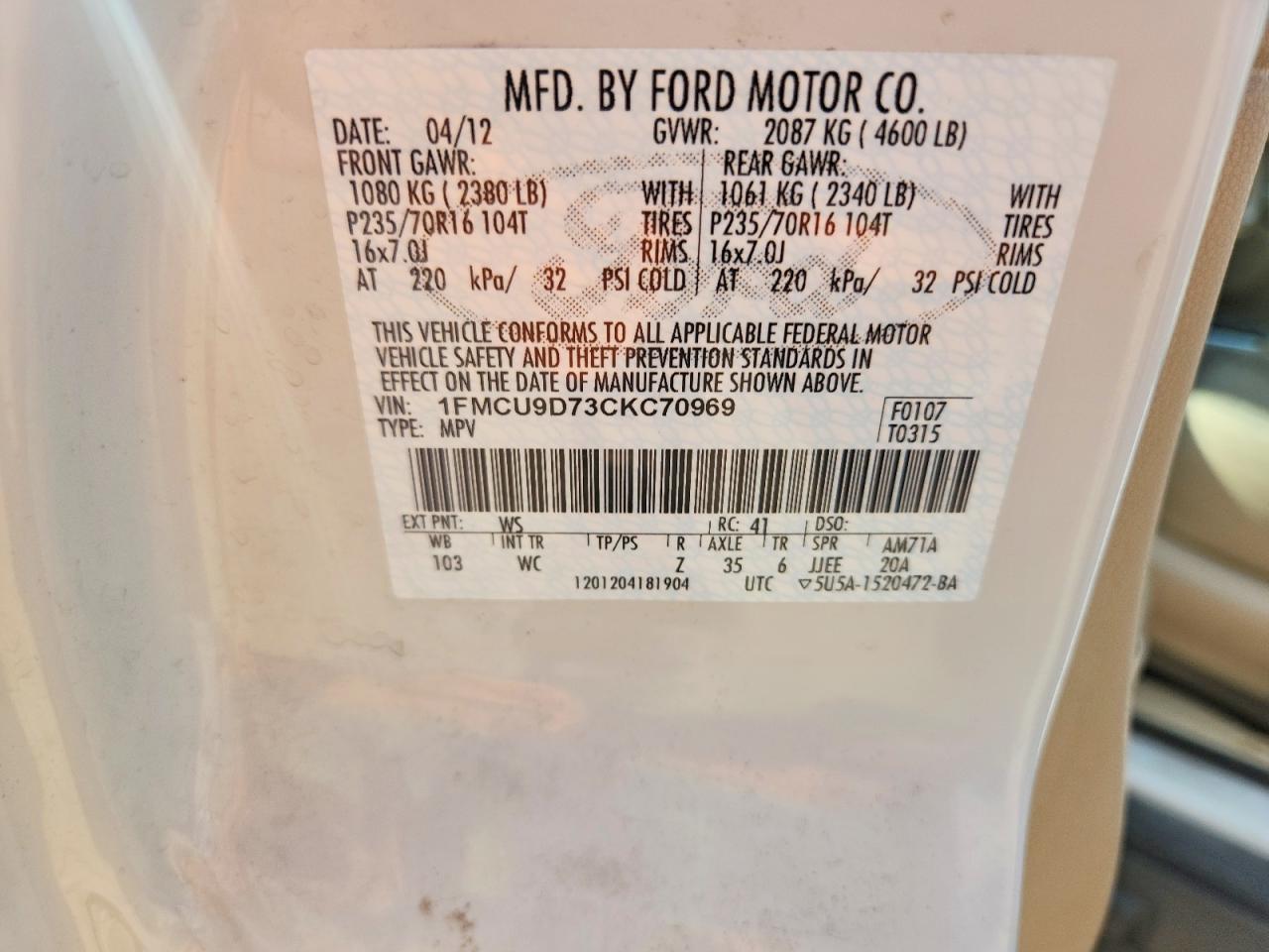 2012 FORD ESCAPE