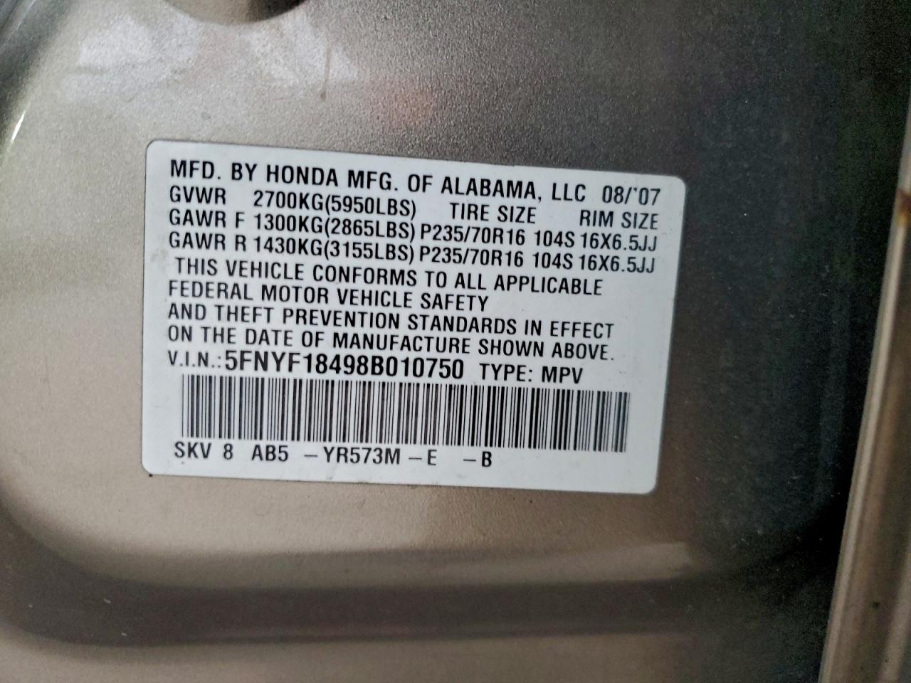 2008 HONDA PILOT