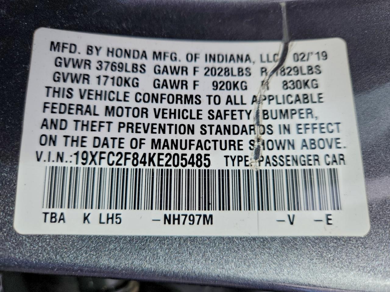 2019 HONDA CIVIC