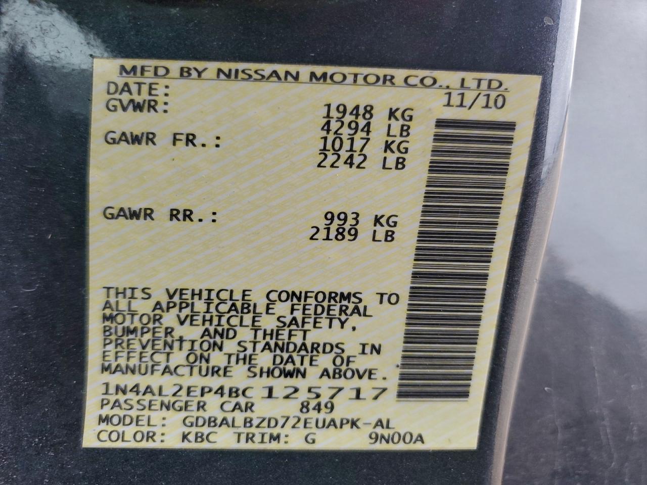 2011 NISSAN ALTIMA
