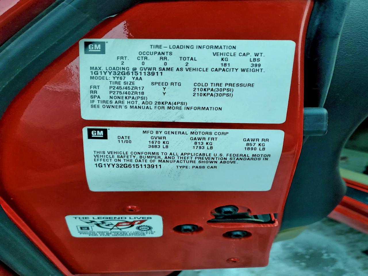 2001 CHEV CORVETTE