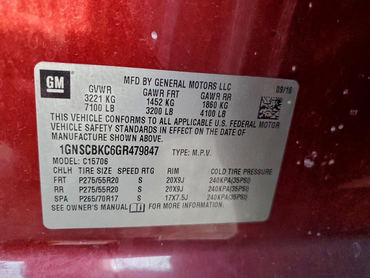 2016 CHEVROLET TAHOE