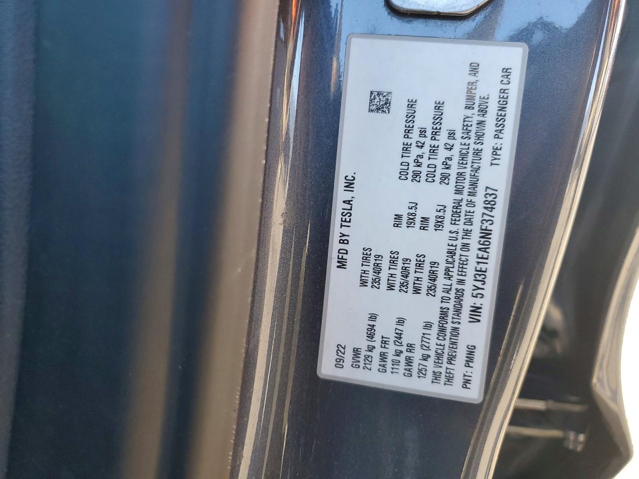 2022 TESLA MODEL 3
