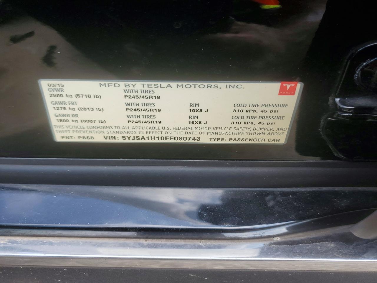 2015 TESLA MODEL S