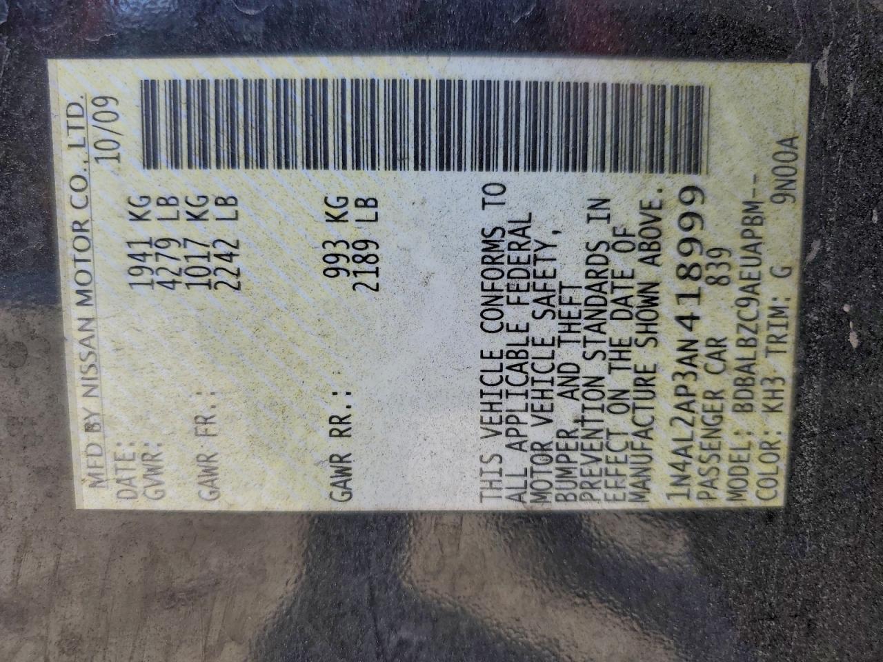 2010 NISSAN ALTIMA