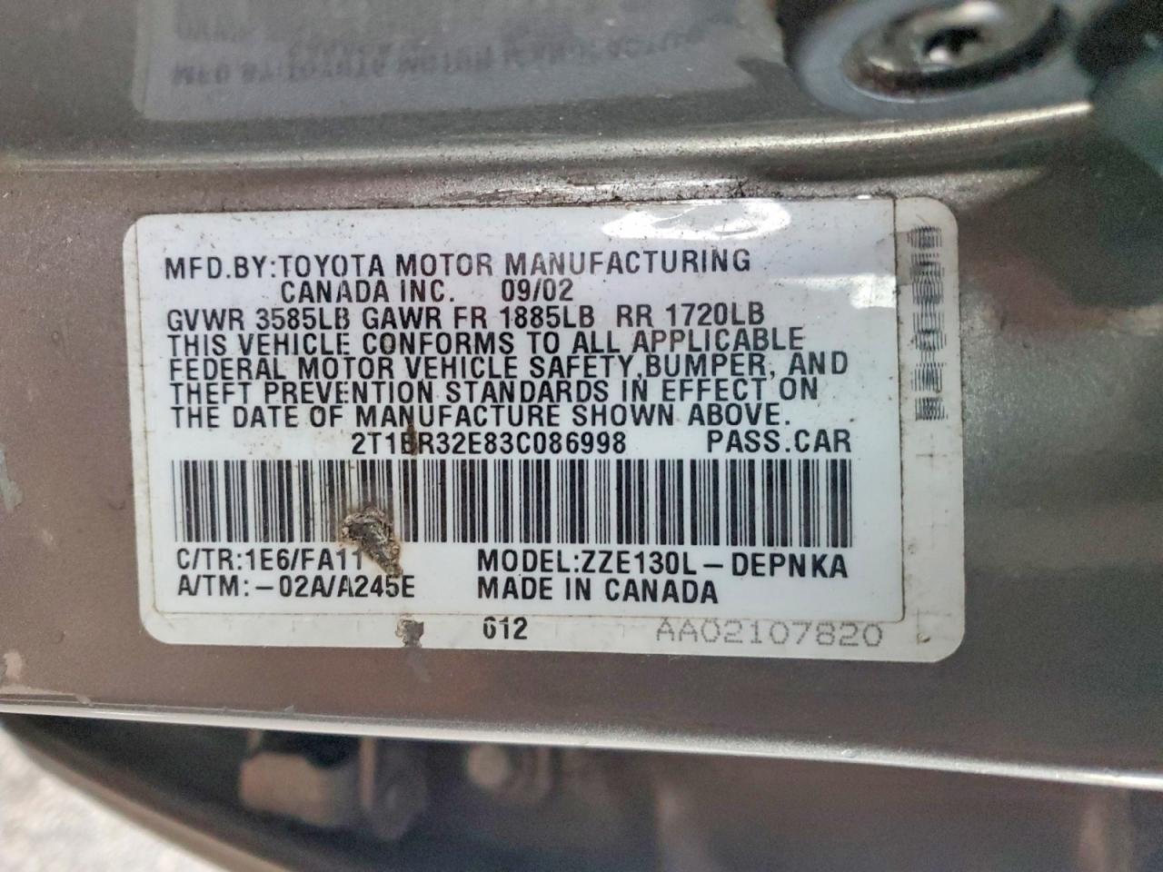 2003 TOYOTA COROLLA