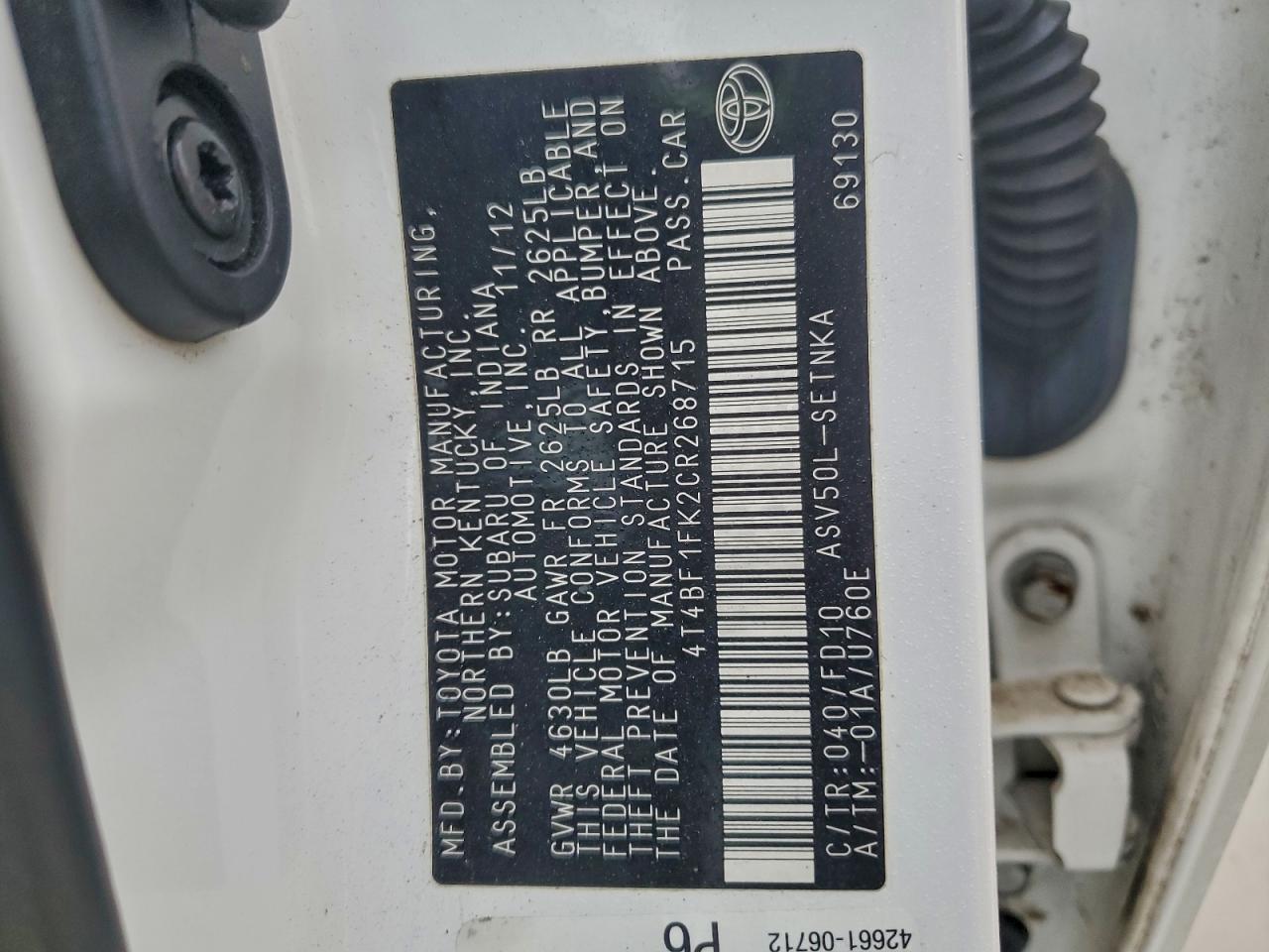 2012 TOYOTA CAMRY
