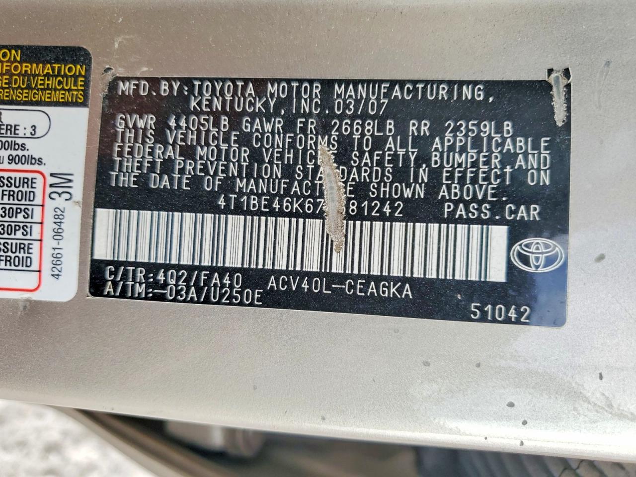 2007 TOYOTA CAMRY