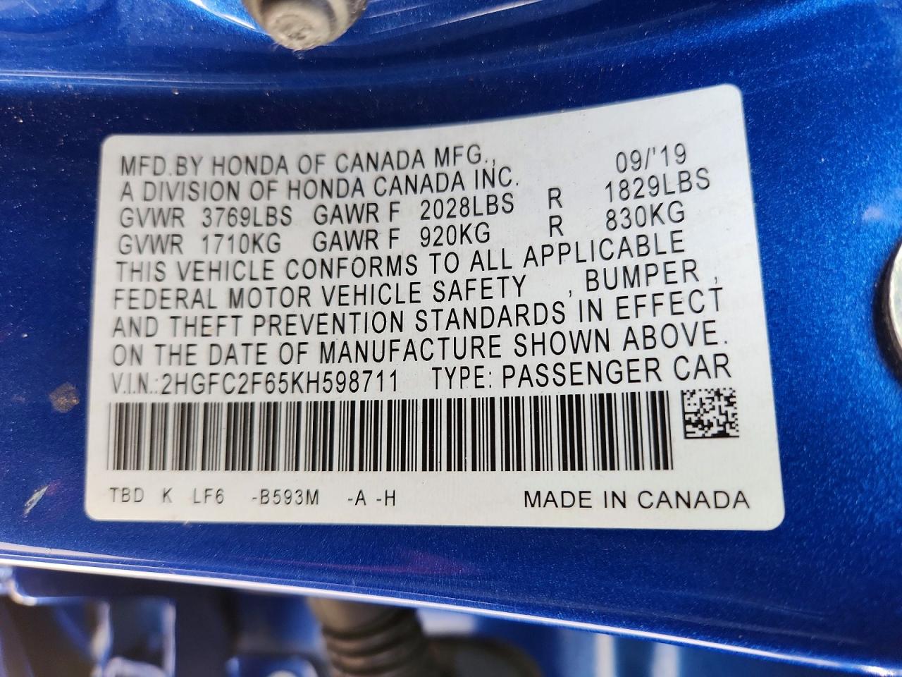 2019 HONDA CIVIC