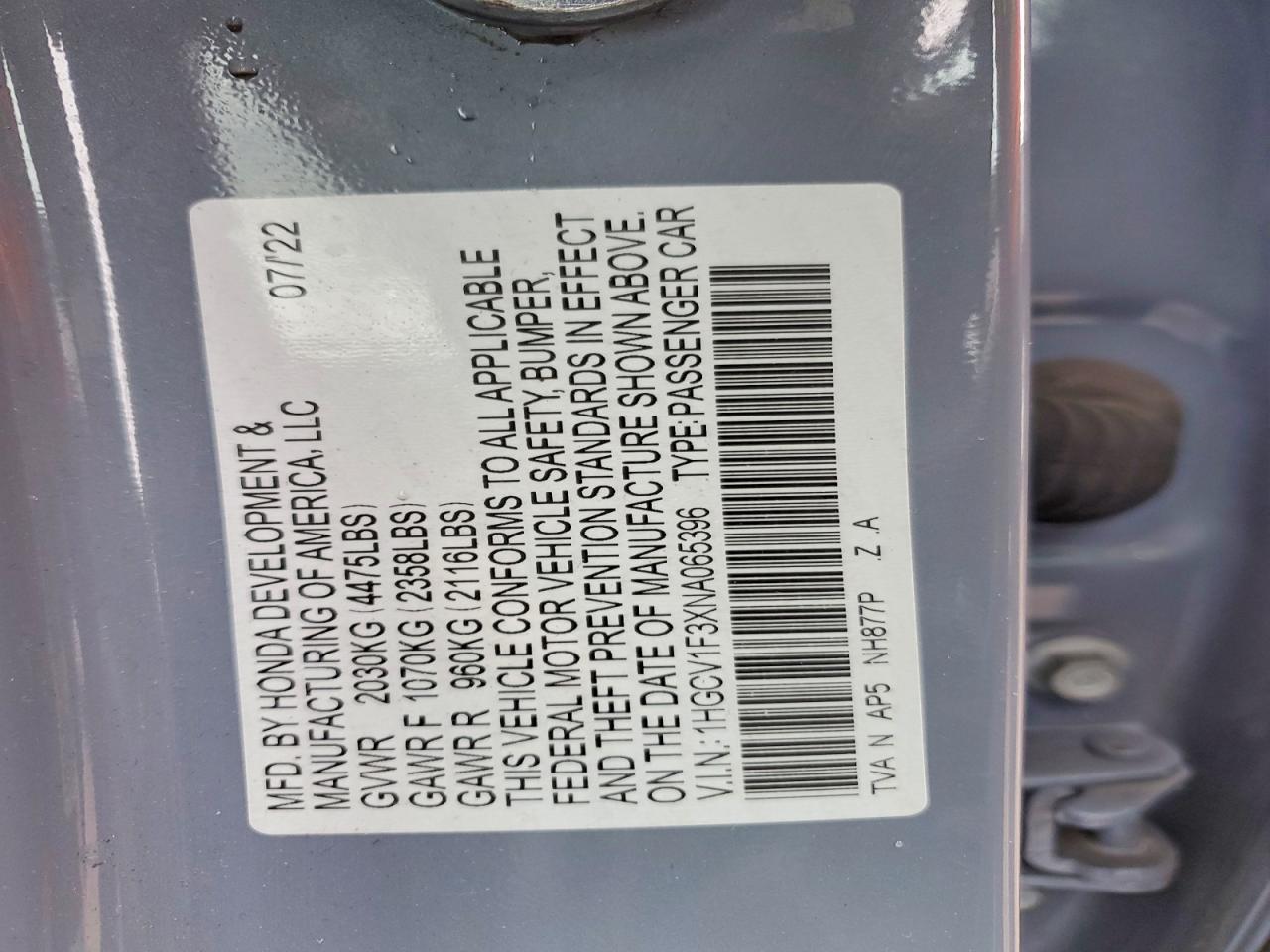 2022 HONDA ACCORD